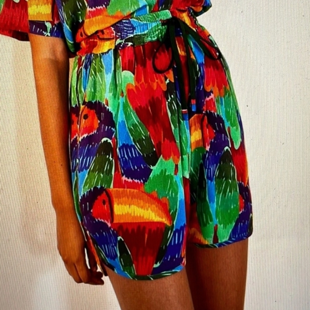 Farm Rio Painted Toucans Uni Shorts Multi Color Size XL Lightweight Rayon